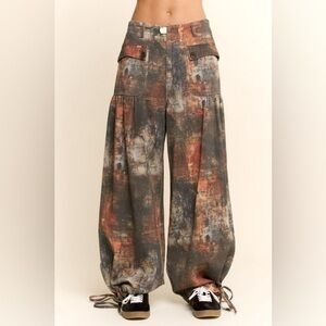 🟠425B-RUST. Tie Dye Denim Wide Leg/Jogger Pants